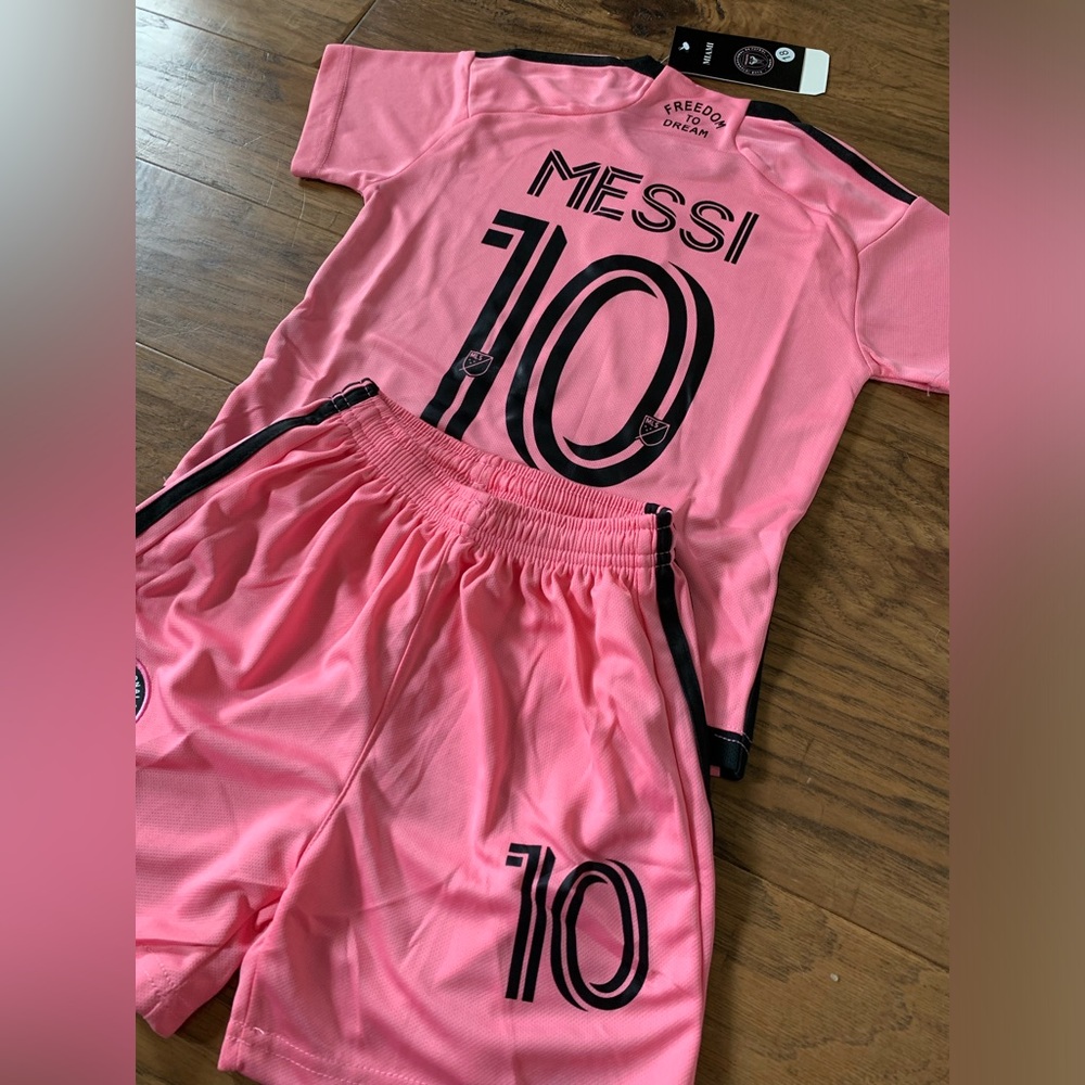 Large Kids Lionel Messi Toddler & Youth Jersey Kit Age 10-11 Miami Pink Home